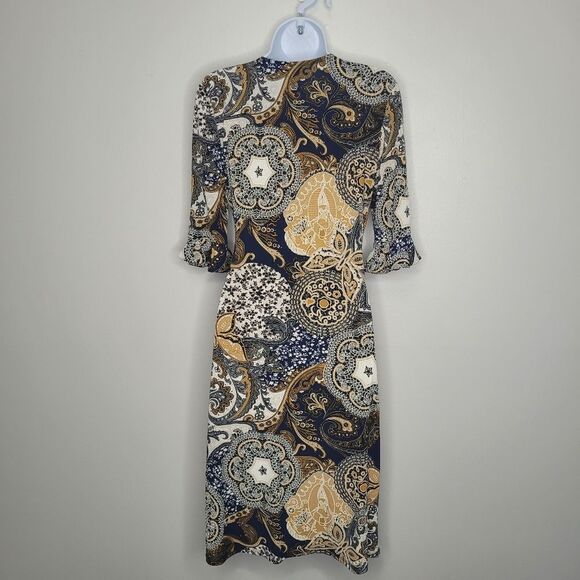 Mixed print faux wrap v neck flattering textured ruffle sleeve dress size 8 - Picture 2 of 8